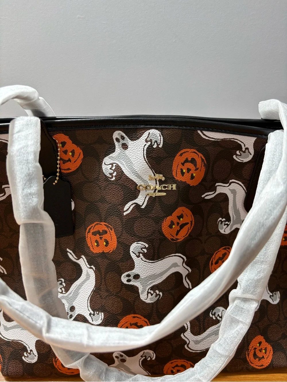 Coach Ghost & Pumpkin Print Tote Bag - Brown/Orange/White